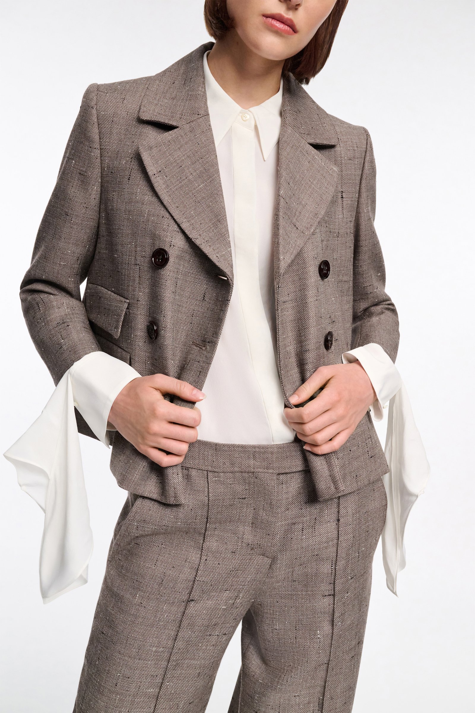 Dorothee Schumacher Boxy blazer in virgin wool pepper & chocoloate