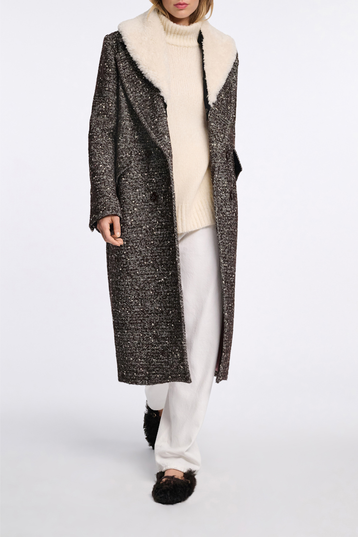Dorothee Schumacher Wool-mix coat with removable faux fur collar chocolate tweed