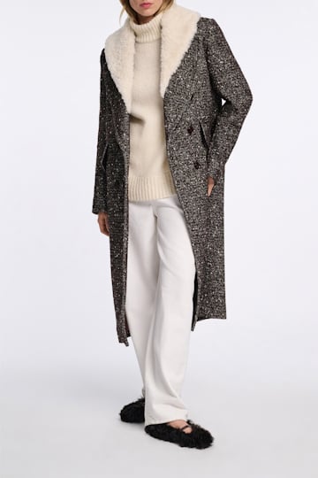 Dorothee Schumacher Wool-mix coat with removable faux fur collar chocolate tweed