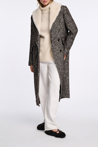 Dorothee Schumacher Mantel mit abnehmbarem Fake Fur Kragen chocolate tweed
