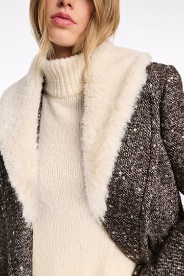 Dorothee Schumacher Wool-mix coat with removable faux fur collar chocolate tweed