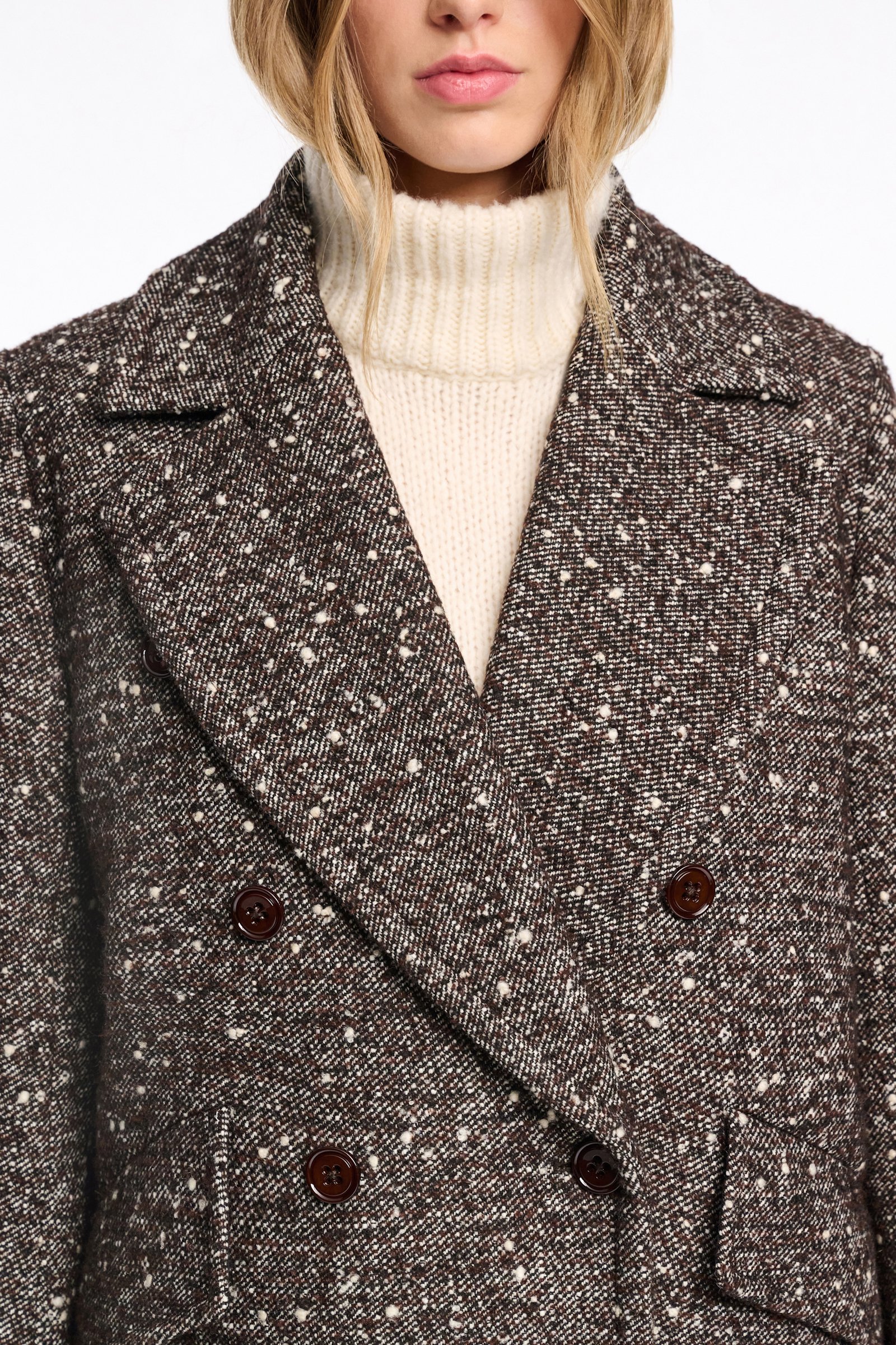 Dorothee Schumacher Wool-mix coat with removable faux fur collar chocolate tweed