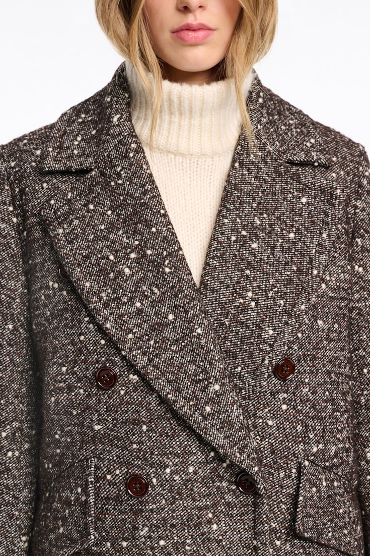 Dorothee Schumacher Wool-mix coat with removable faux fur collar chocolate tweed