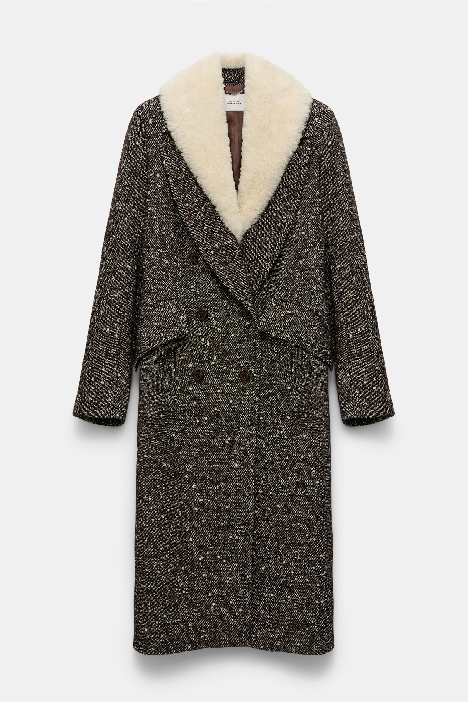 Dorothee Schumacher Wool-mix coat with removable faux fur collar chocolate tweed