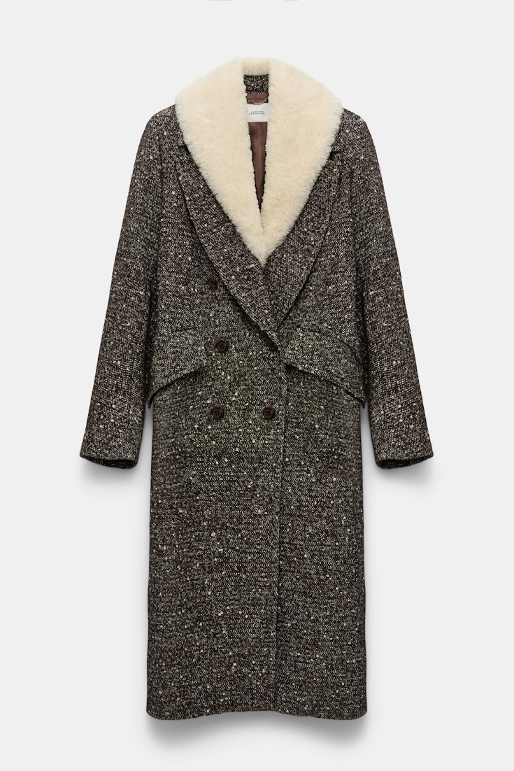 Dorothee Schumacher Wool-mix coat with removable faux fur collar chocolate tweed