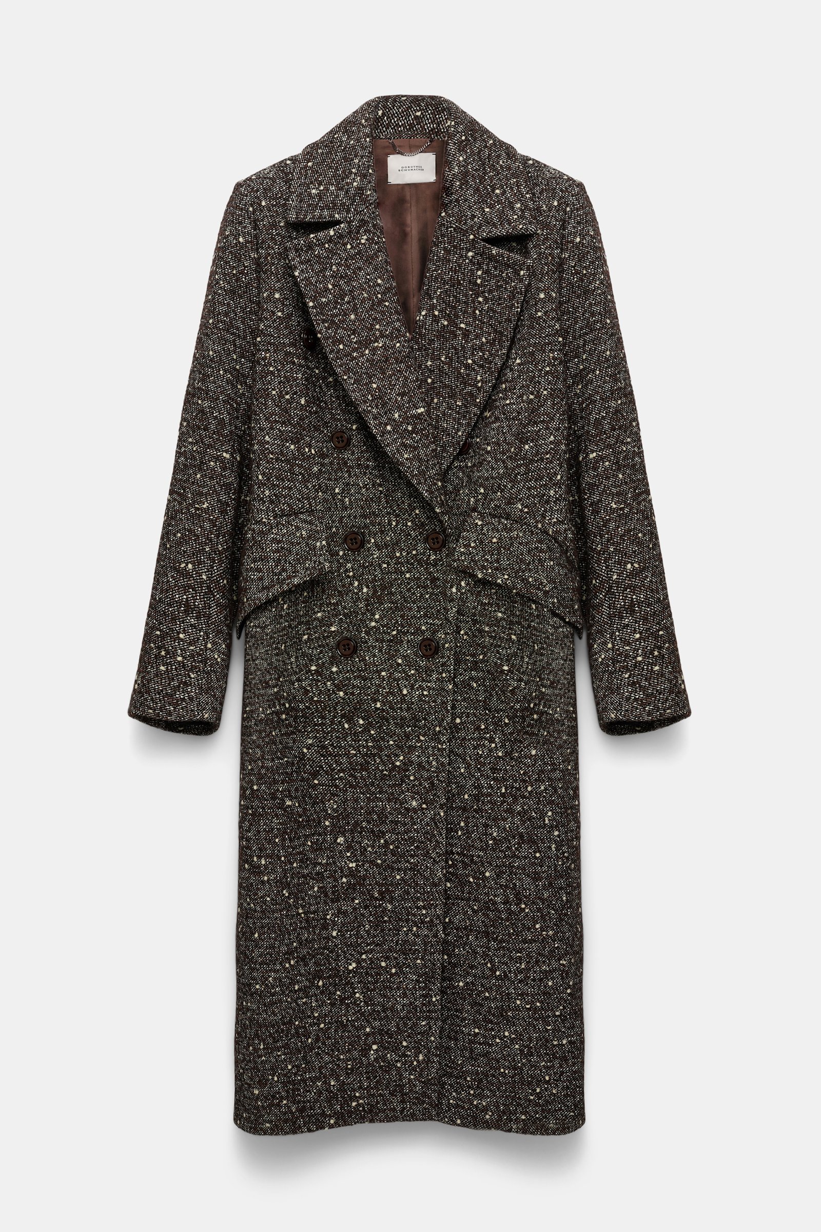 Dorothee Schumacher Wool-mix coat with removable faux fur collar chocolate tweed