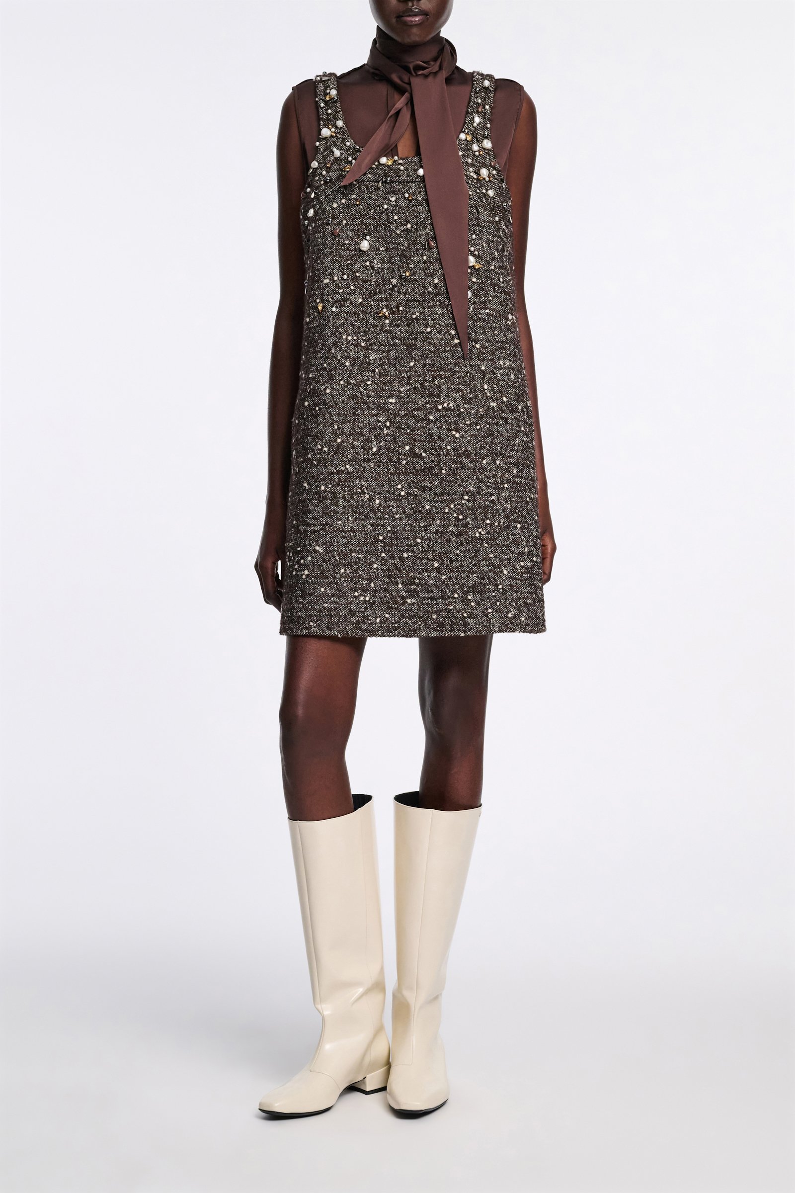 Dorothee Schumacher Handbesticktes Shift Dress chocolate tweed