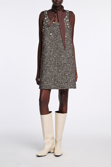 Dorothee Schumacher Handbesticktes Shift Dress chocolate tweed