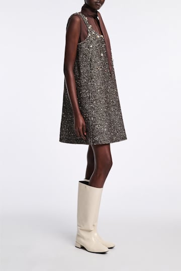 Dorothee Schumacher Embellished A-line dress chocolate tweed
