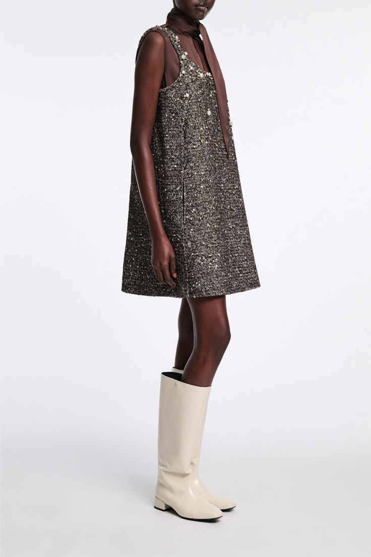 Dorothee Schumacher Handbesticktes Shift Dress chocolate tweed