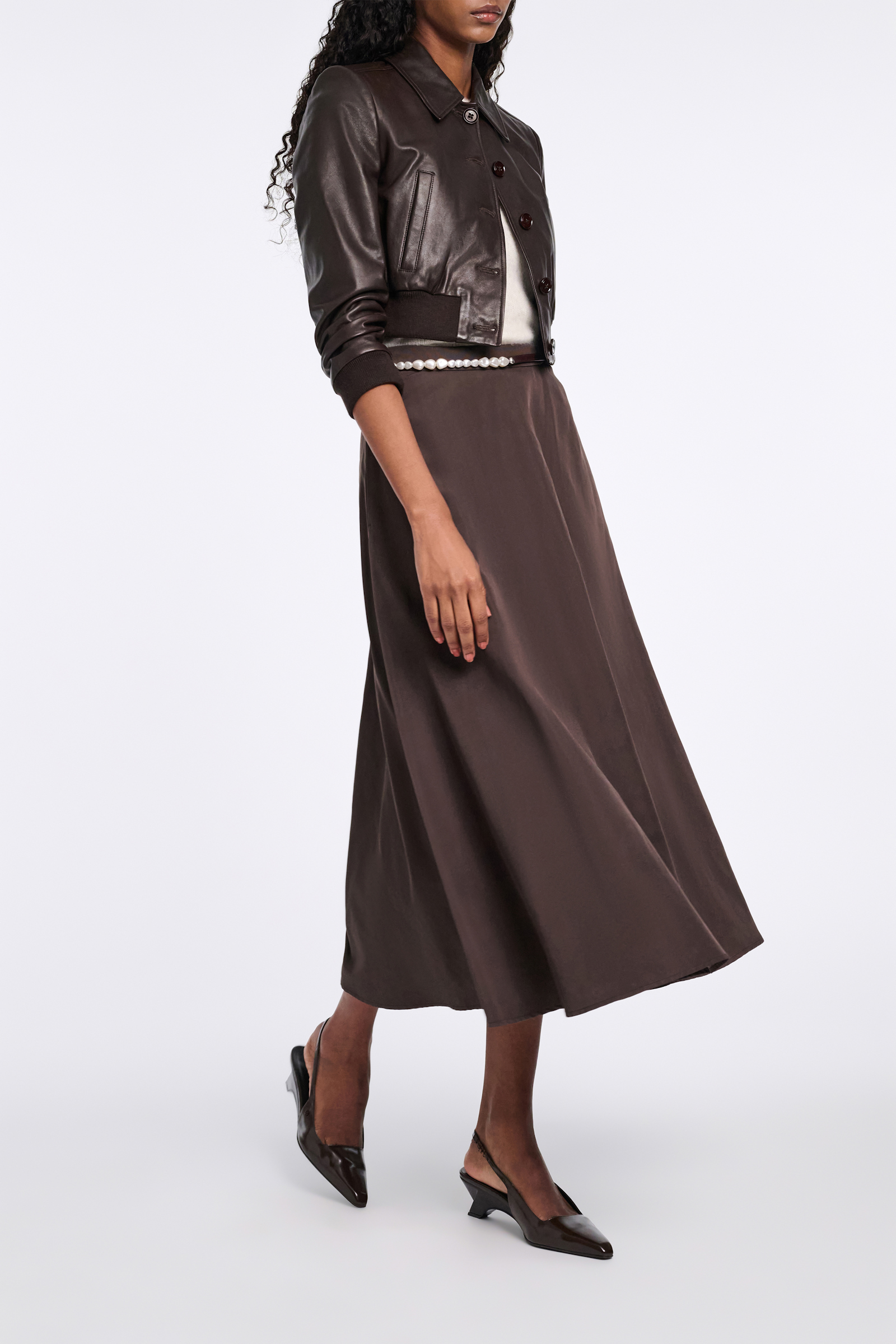 Dorothee Schumacher Leather mini blouson jacket black chocolate