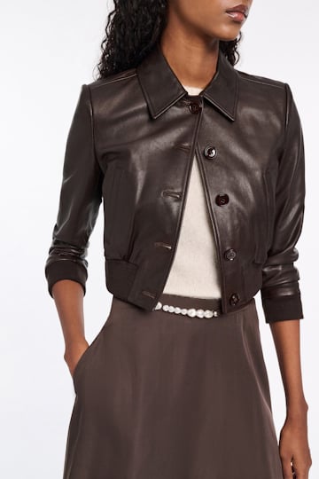 Dorothee Schumacher Leather mini blouson jacket black chocolate