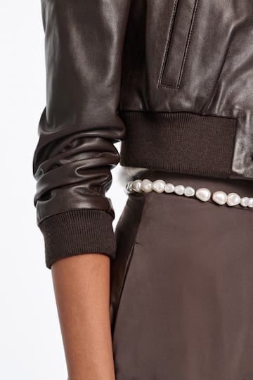 Dorothee Schumacher Leather mini blouson jacket black chocolate