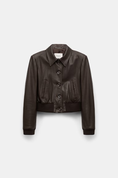 Dorothee Schumacher Leather mini blouson jacket black chocolate