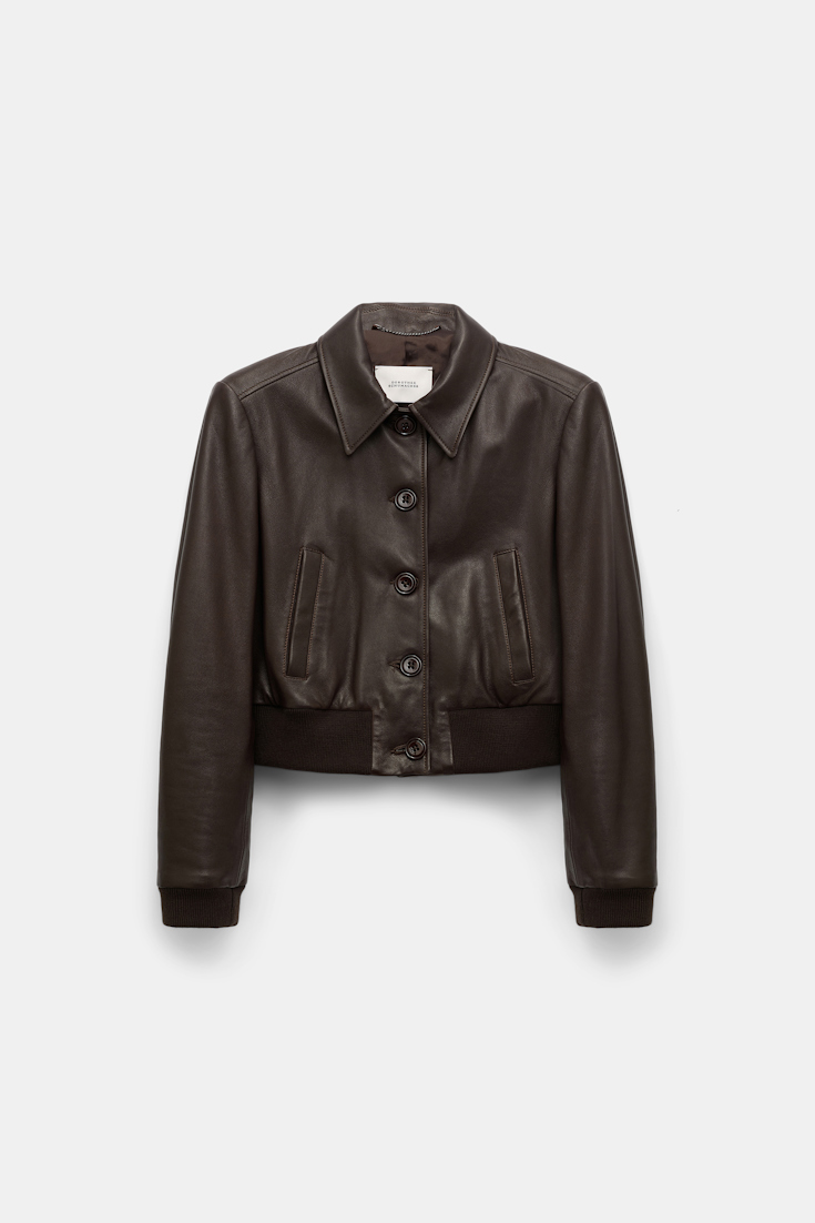 Dorothee Schumacher Leather mini blouson jacket black chocolate
