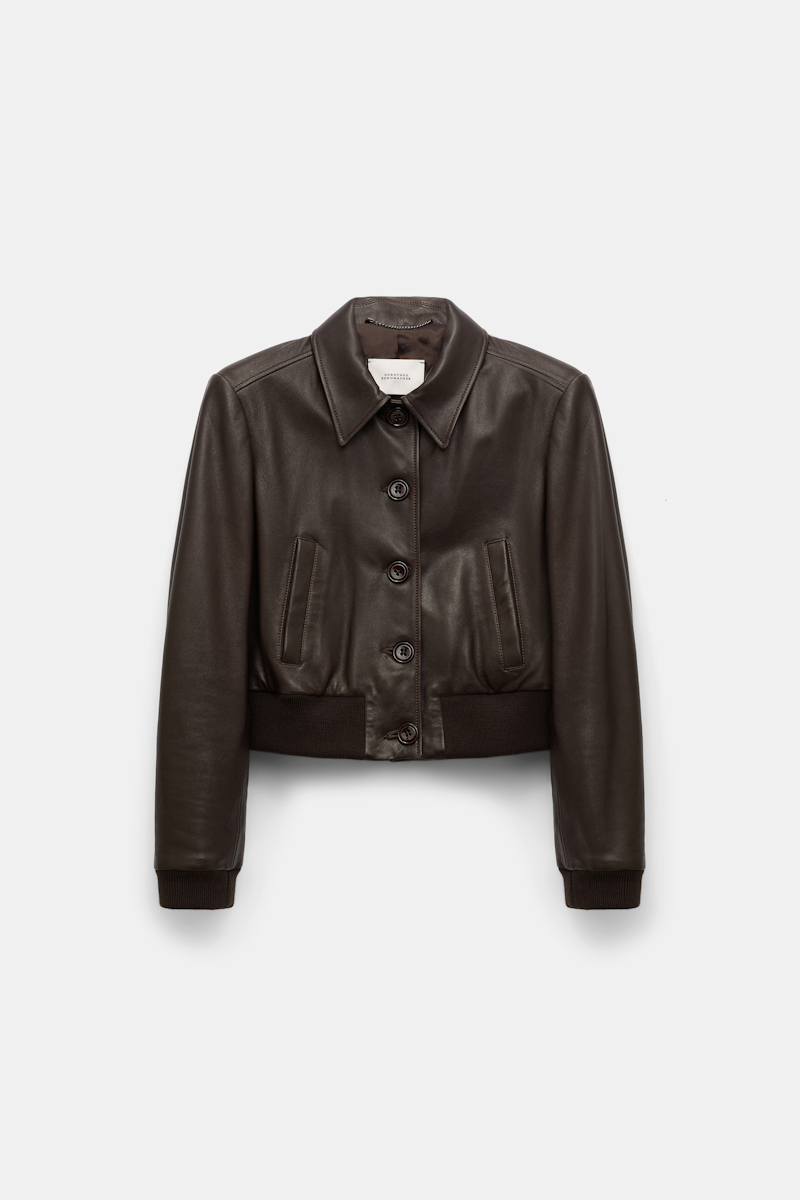 Dorothee Schumacher Leather Mini Blouson Jacket In Brown