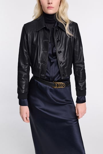 Dorothee Schumacher Leather mini blouson jacket pure black