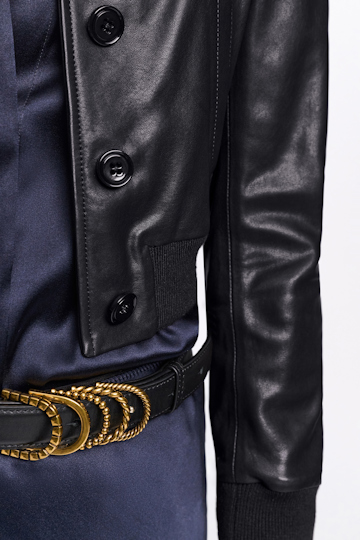 Dorothee Schumacher Leather mini blouson jacket pure black