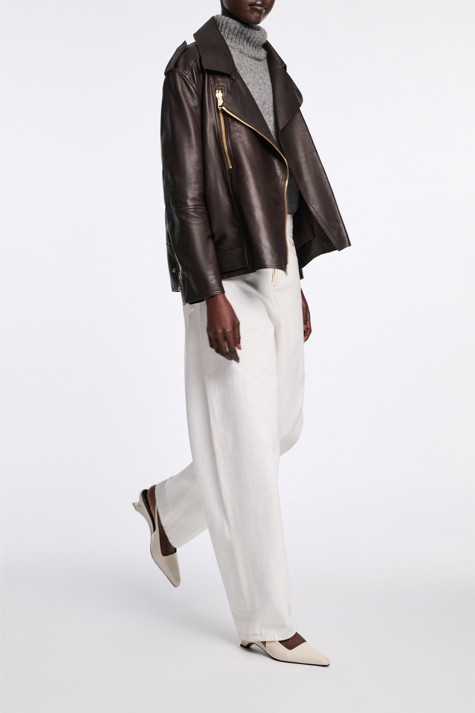 Dorothee Schumacher Nappa leather biker jacket black chocolate