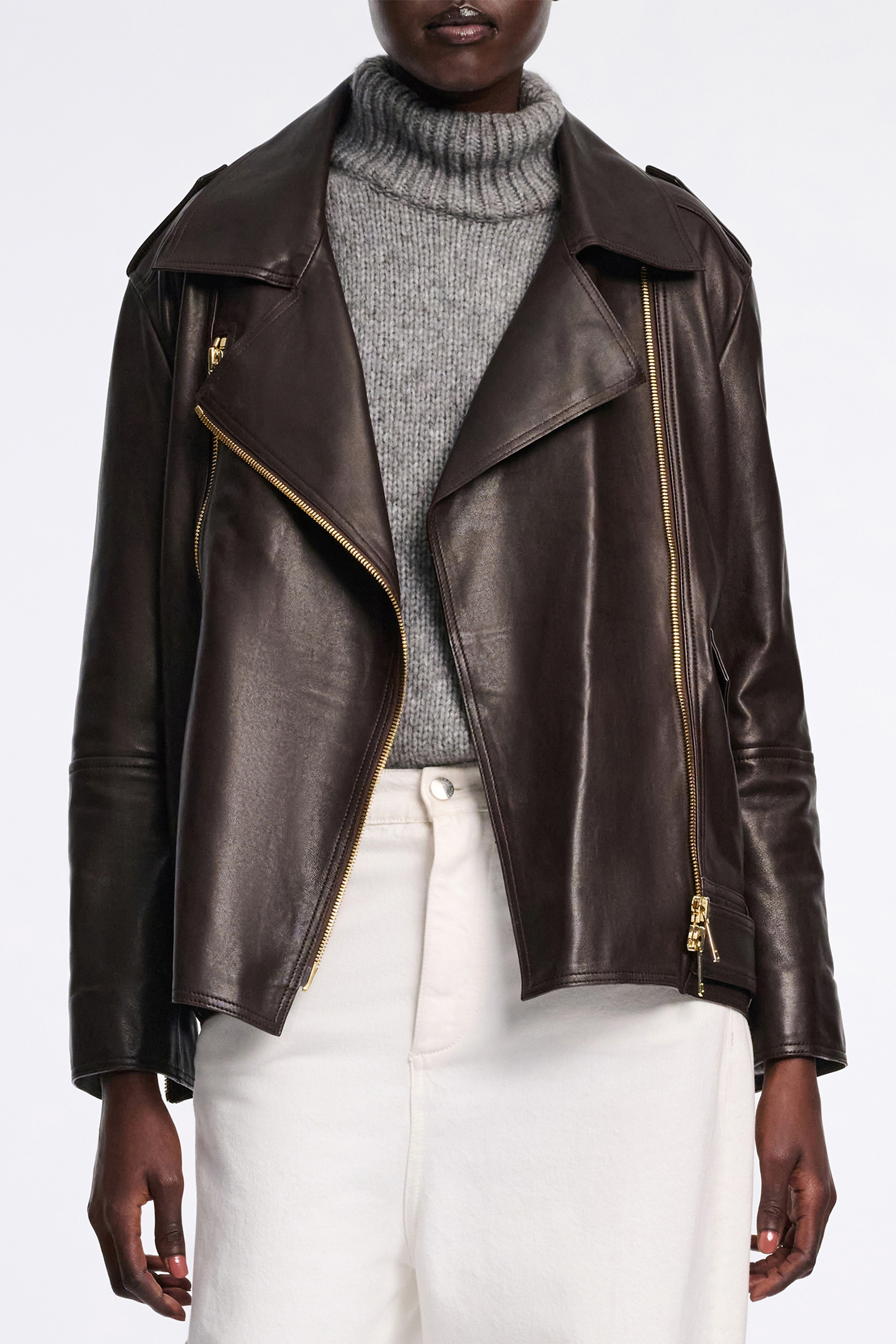Dorothee Schumacher Nappa leather biker jacket black chocolate