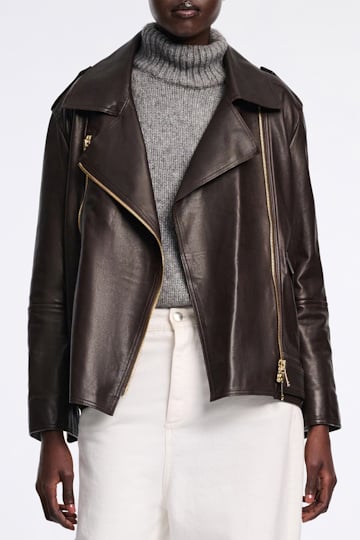 Dorothee Schumacher Nappa leather biker jacket black chocolate