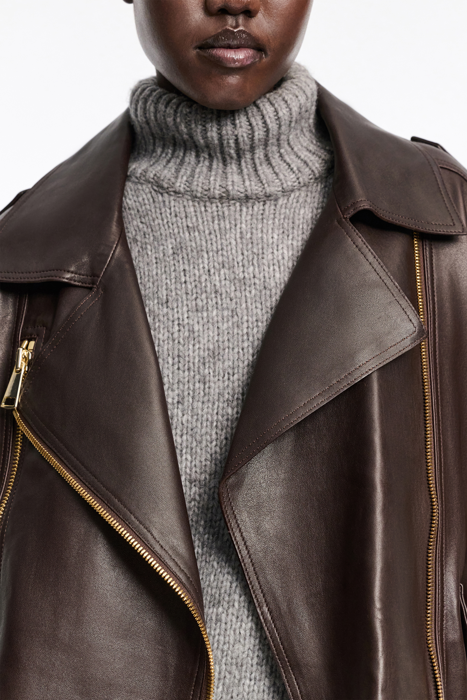 Dorothee Schumacher Nappa leather biker jacket black chocolate