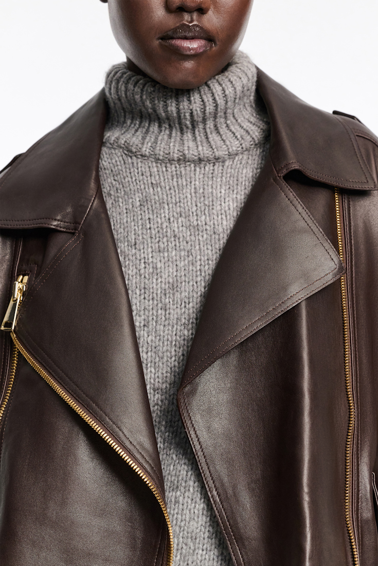 Dorothee Schumacher Nappa leather biker jacket black chocolate