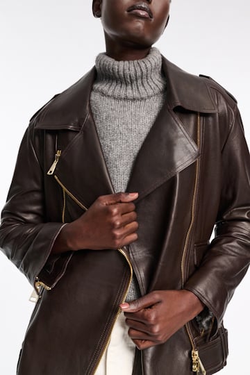 Dorothee Schumacher Nappa leather biker jacket black chocolate