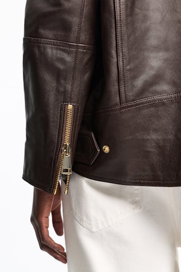 Dorothee Schumacher Nappa leather biker jacket black chocolate