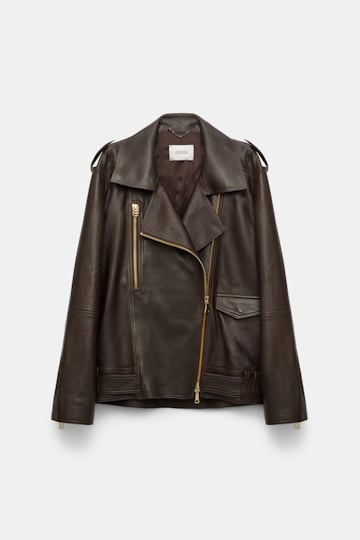 Dorothee Schumacher Nappa leather biker jacket black chocolate