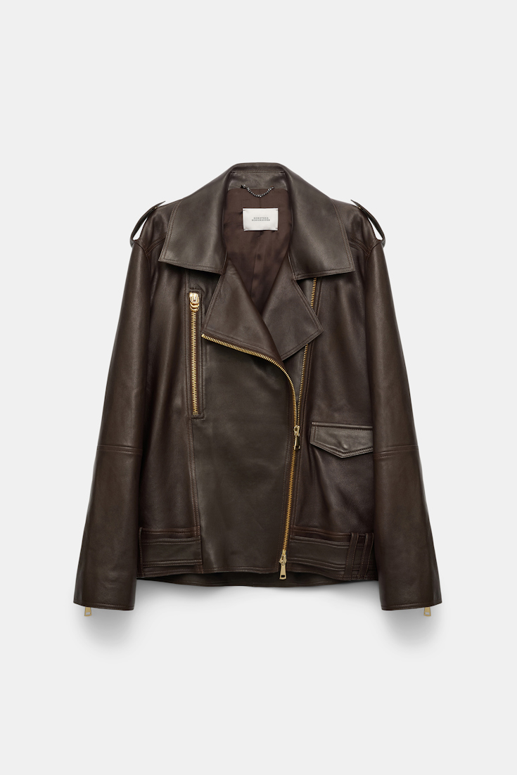 Dorothee Schumacher Nappa leather biker jacket black chocolate