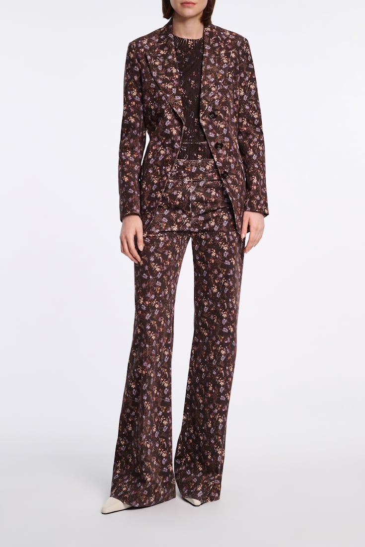Dorothee Schumacher Flared floral print pants winter blossom very dark brown