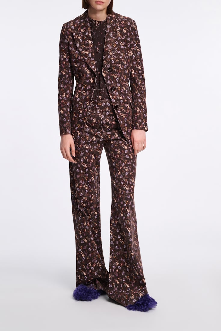 Dorothee Schumacher Flared floral print pants winter blossom very dark brown