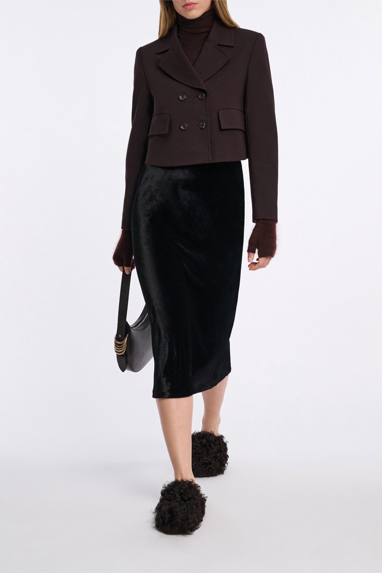 Dorothee Schumacher Bias-Cut Midi Rock aus Spiegelsamt pure black