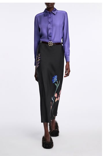 Dorothee Schumacher Bluse aus Seidensatin mit Polokragen iris