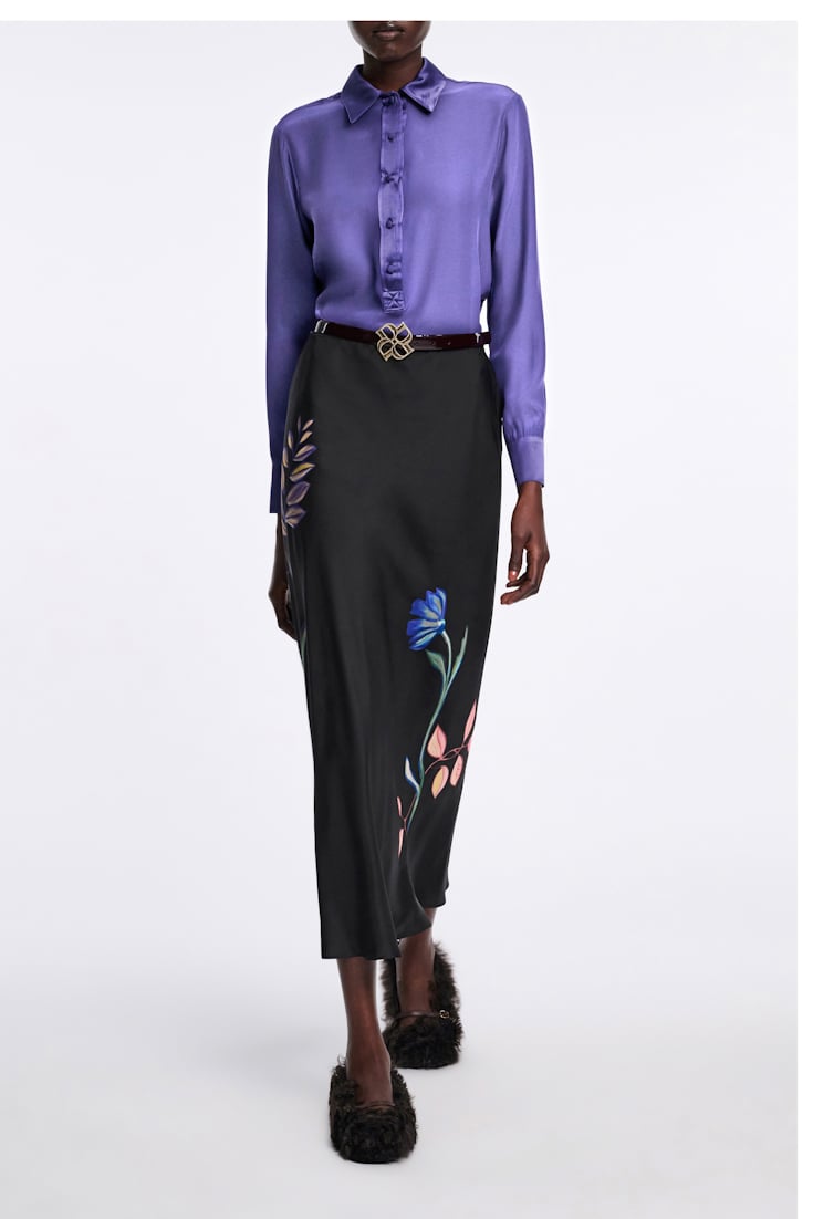Dorothee Schumacher Bluse aus Seidensatin mit Polokragen iris
