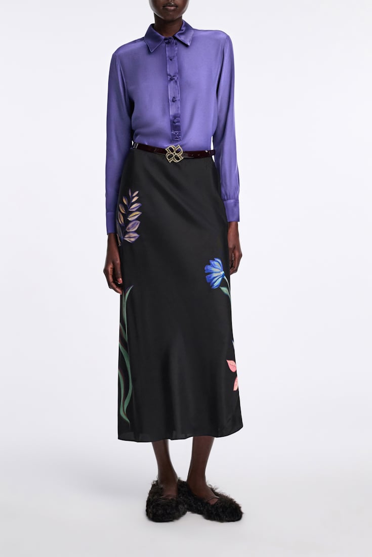 Dorothee Schumacher Bluse aus Seidensatin mit Polokragen iris