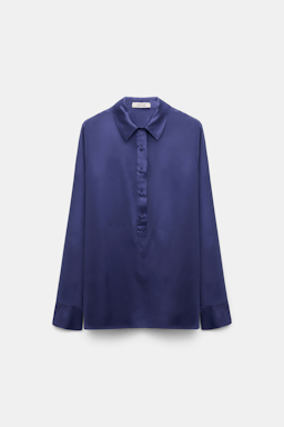 Dorothee Schumacher Bluse aus Seidensatin mit Polokragen iris
