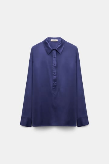 Dorothee Schumacher Bluse aus Seidensatin mit Polokragen iris