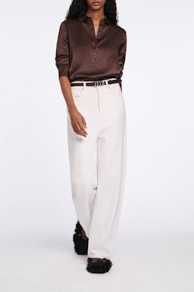 Dorothee Schumacher Bluse aus Seidensatin mit Polokragen chocolate