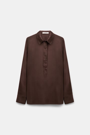Dorothee Schumacher Bluse aus Seidensatin mit Polokragen chocolate