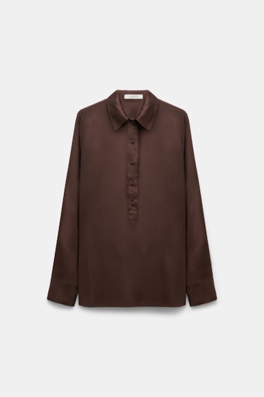 Dorothee Schumacher Bluse aus Seidensatin mit Polokragen chocolate