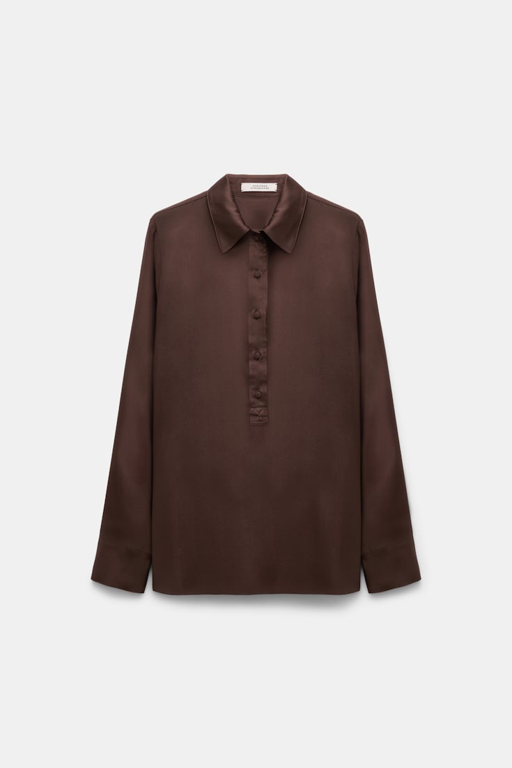 Dorothee Schumacher Bluse aus Seidensatin mit Polokragen chocolate