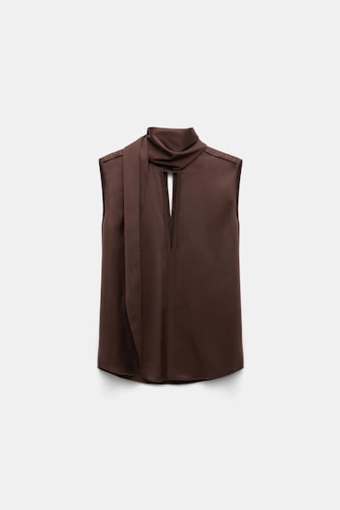 Dorothee Schumacher Ärmellose Bluse aus Seidensatin chocolate