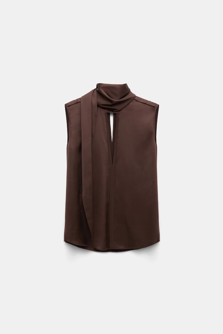 Dorothee Schumacher Ärmellose Bluse aus Seidensatin chocolate