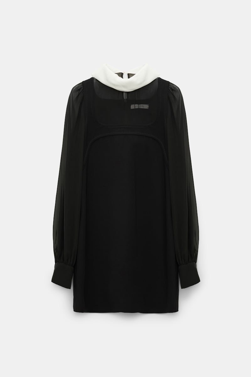 Dorothee Schumacher Minidress In Punto Milano With Silk Georgette Details In Black