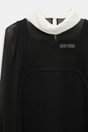 Dorothee Schumacher Kurzes Kleid aus Punto Milano mit Details aus Seidengeorgette pure black