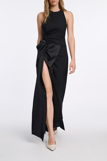 Dorothee Schumacher Kleid aus Baumwoll-Popeline mit Maxischleife pure black