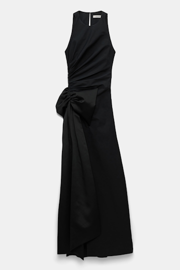 Dorothee Schumacher Kleid aus Baumwoll-Popeline mit Maxischleife pure black