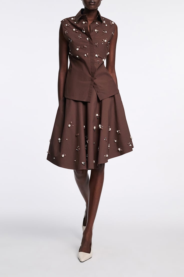 Dorothee Schumacher Von Hand bestickter Tellerrock chocolate